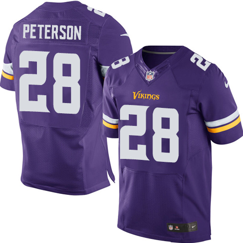 Men's Elite Adrian Peterson Nike Jersey Purple Home - #28 NFL Minnesota Vikings